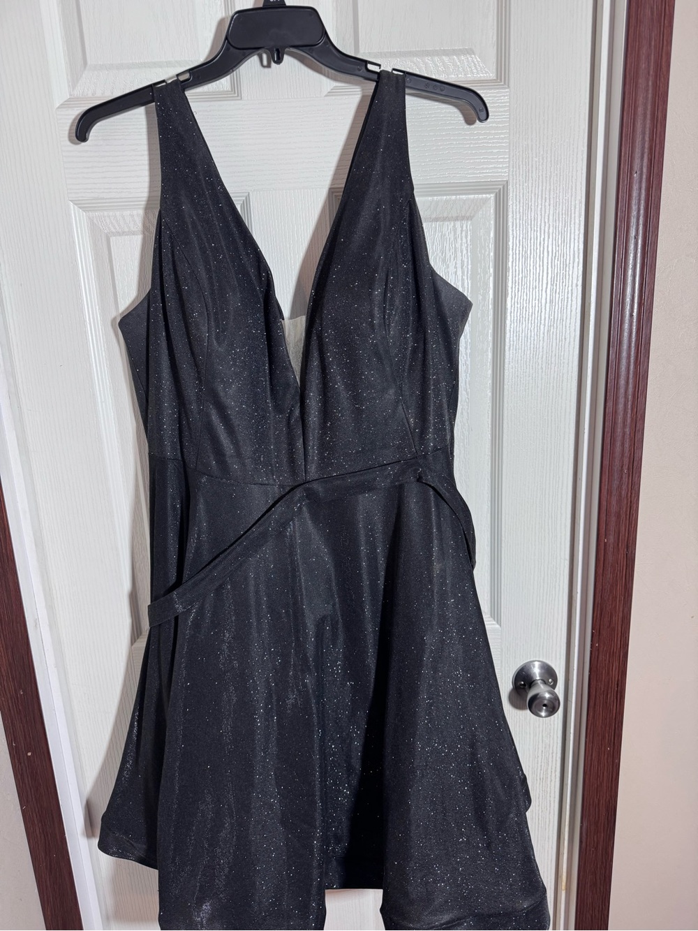 Sydney's Closet Black Sparkle V-Neck Mini Dress